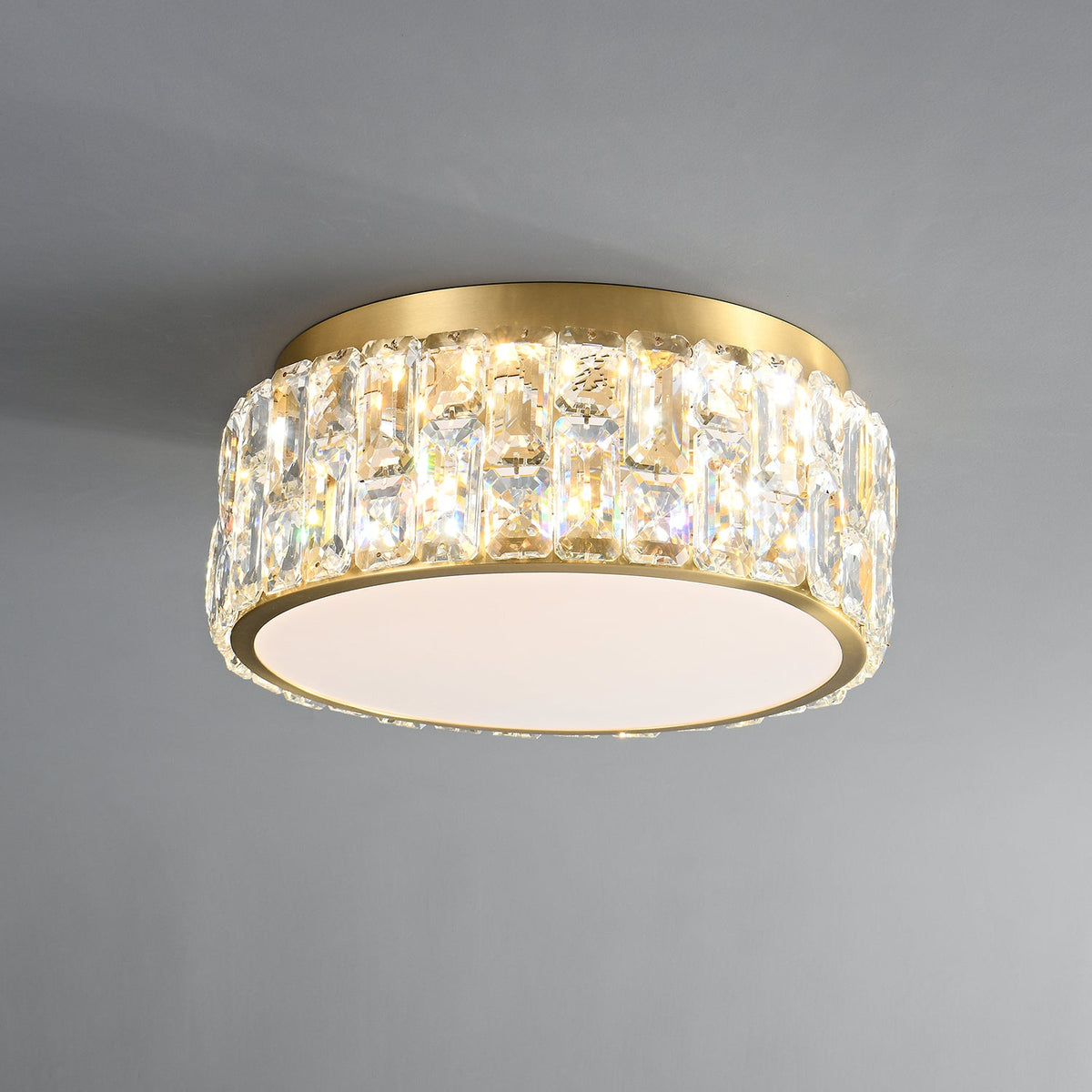 Noctis Crystal Ceiling Lamp in Brass and Glass, Modern Flush Mount Light