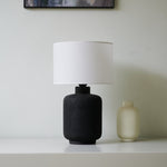 Nocturne Textured Black Ceramic Table Lamp with White Drum Shade