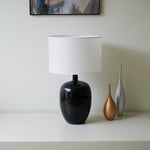 Noir Gloss Table Lamp – Modern Ceramic Bedside Light with White Drum Shade