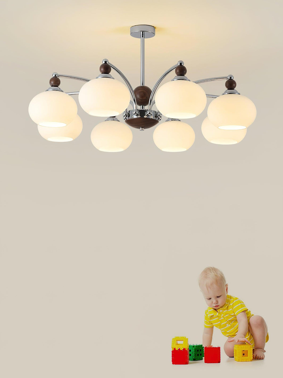 Noir Larenta Modern Glass and Wood Chandelier for Dining Room and Living Room