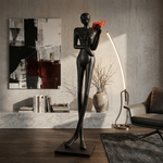 Noir Muse Reading Sculpture – Modern Figurative Art Lamp for Living Spaces