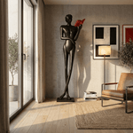 Noir Muse Reading Sculpture – Modern Figurative Art Lamp for Living Spaces