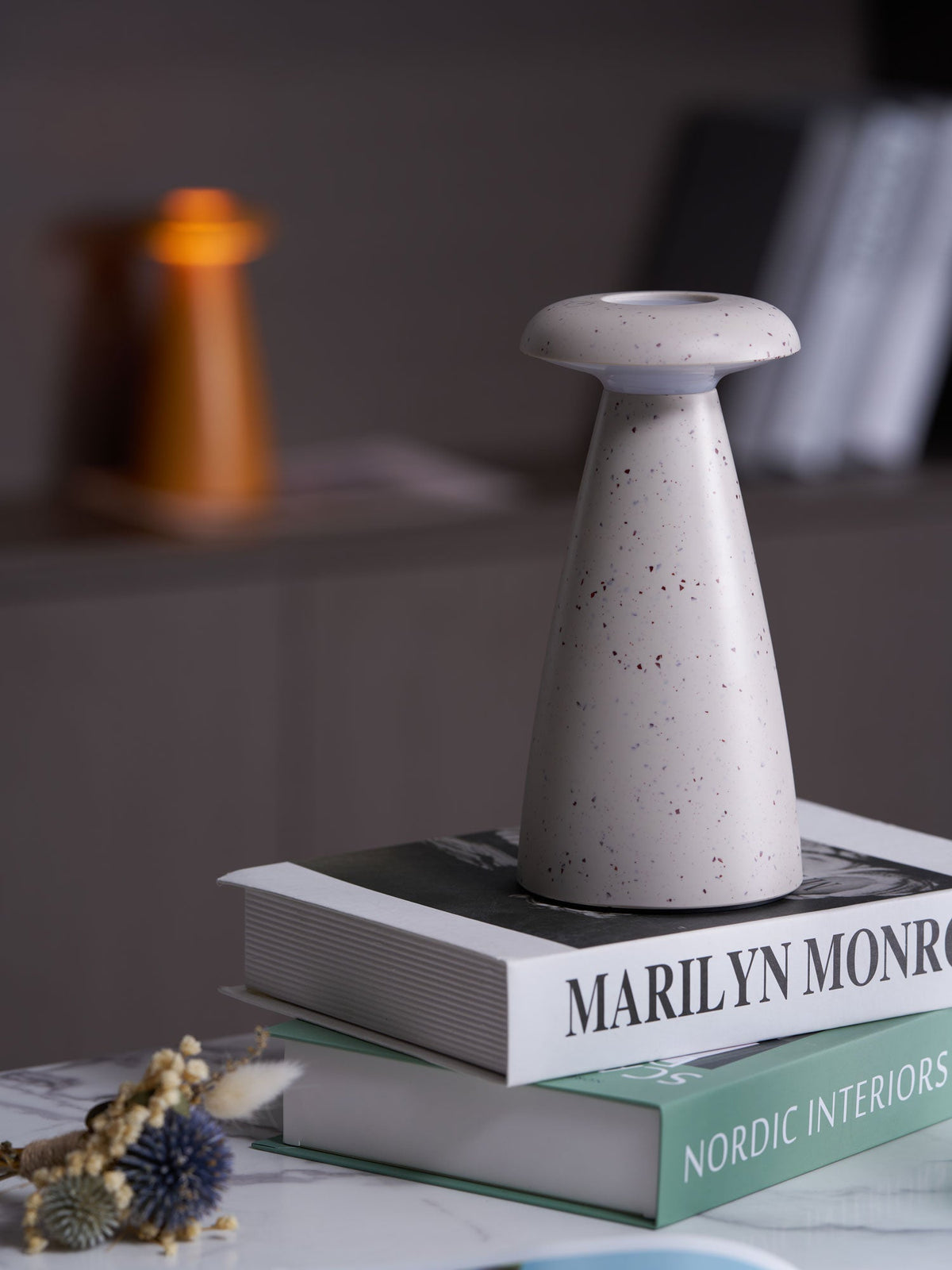 Noko Rechargeable Mushroom Table Lamp in Ceramic Finish