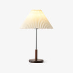 Noora Pleated Table Lamp with Walnut Wood Accent and Chrome Stem