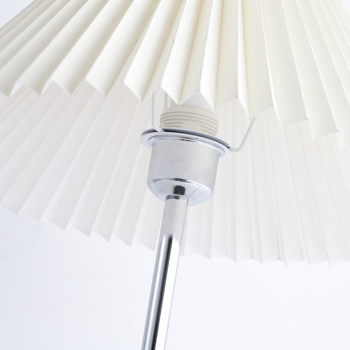 Noora Pleated Table Lamp with Walnut Wood Accent and Chrome Stem