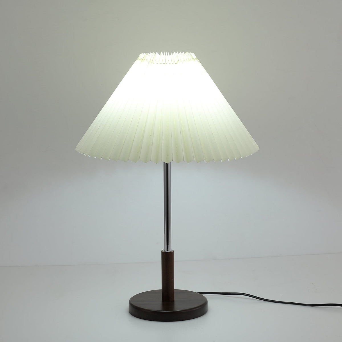 Noora Pleated Table Lamp with Walnut Wood Accent and Chrome Stem