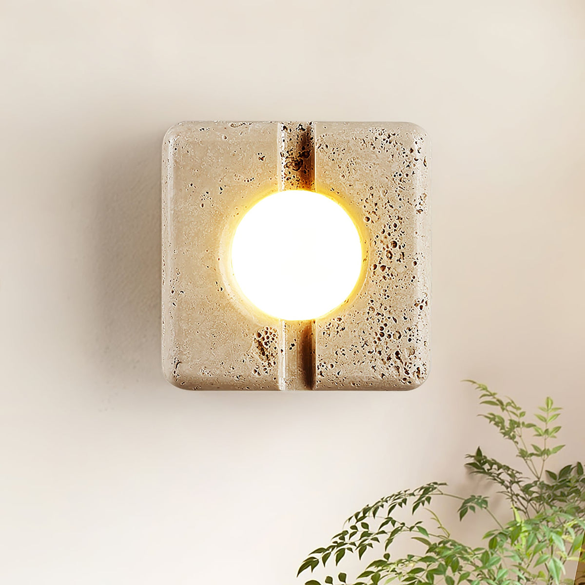 Nora Travertine Wall Sconce – Sculptural LED Wall Light in Natural Stone