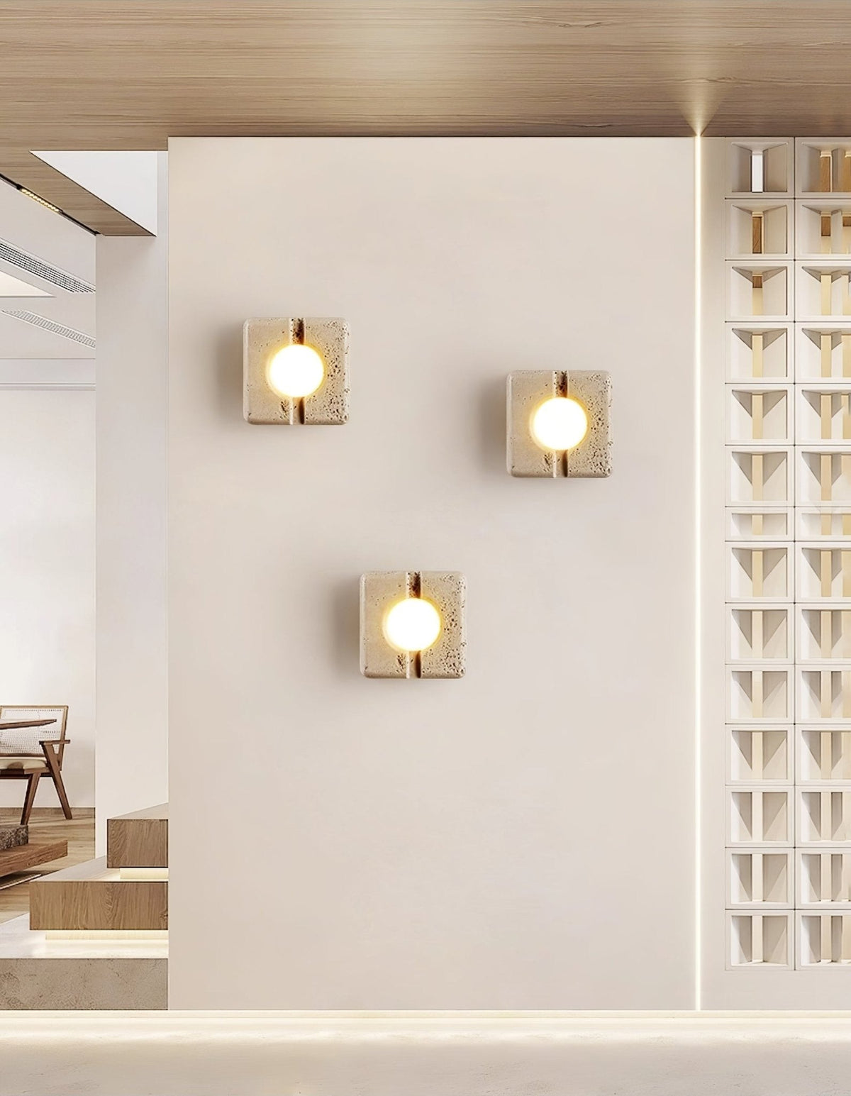 Nora Travertine Wall Sconce – Sculptural LED Wall Light in Natural Stone