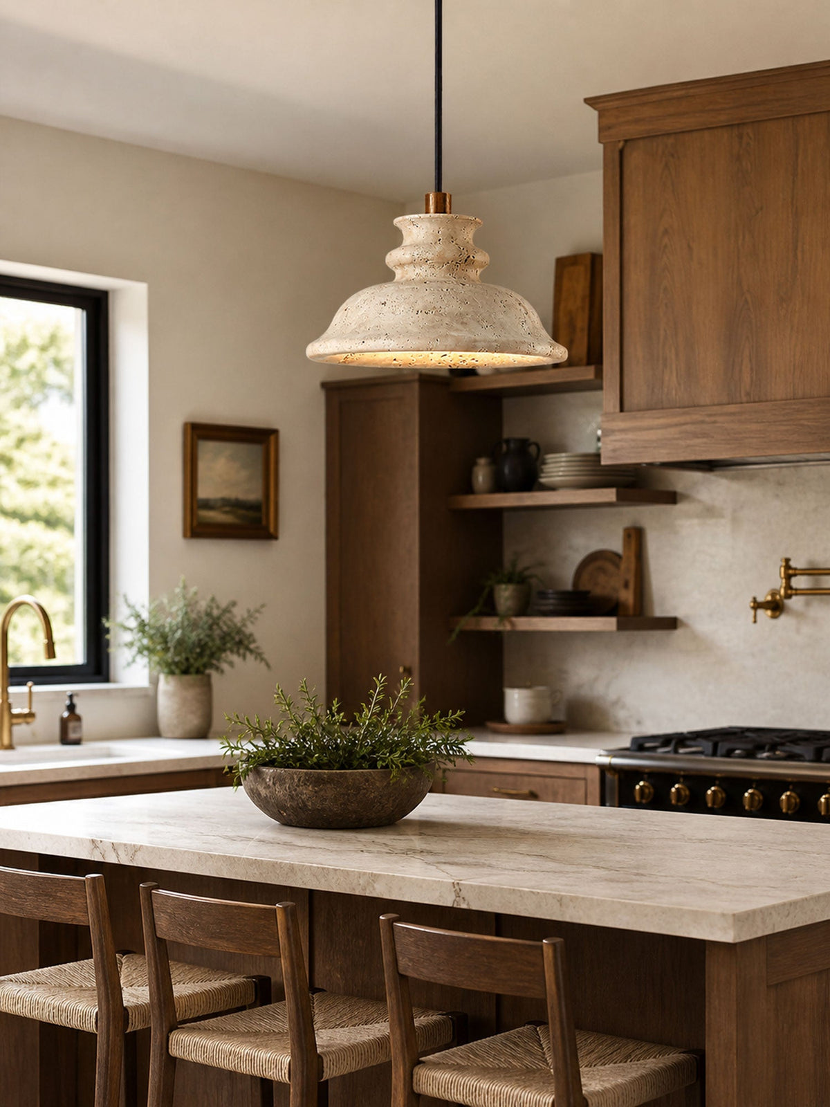 Noralin Travertine Pendant Light – Hand-Carved Natural Stone Lamp