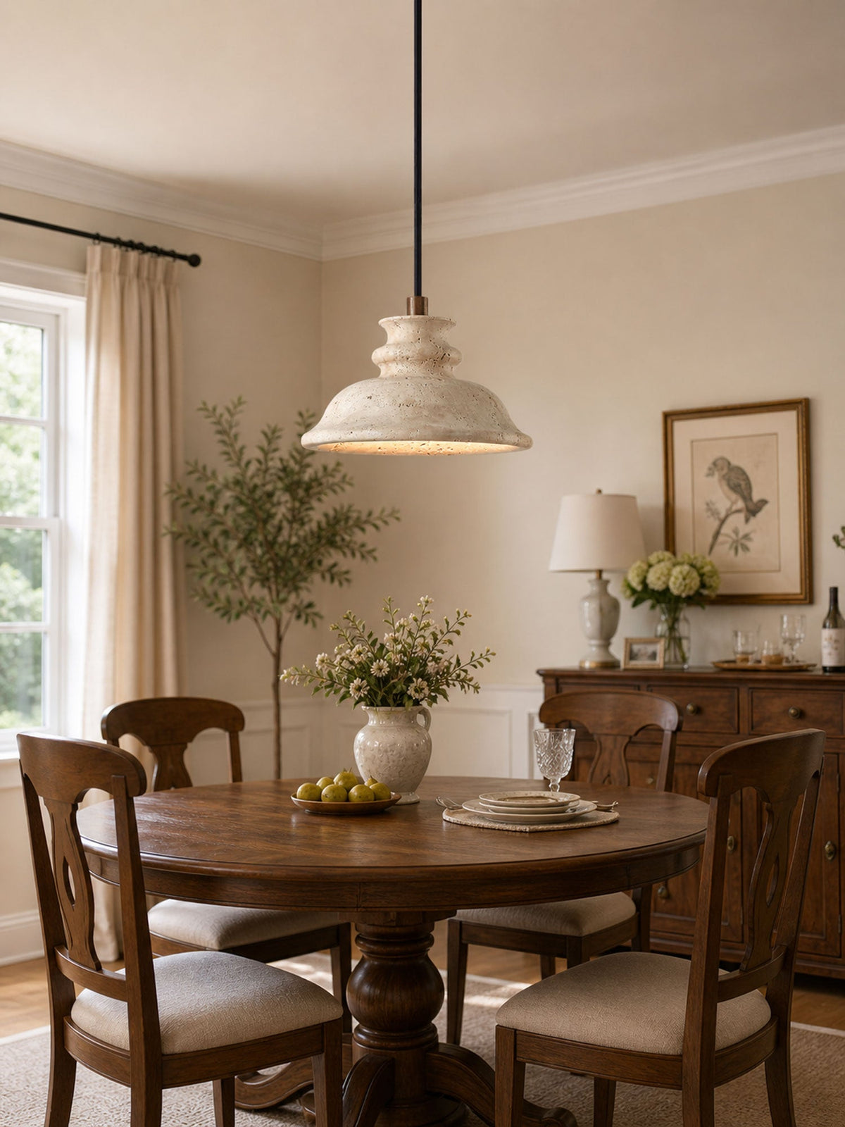 Noralin Travertine Pendant Light – Hand-Carved Natural Stone Lamp