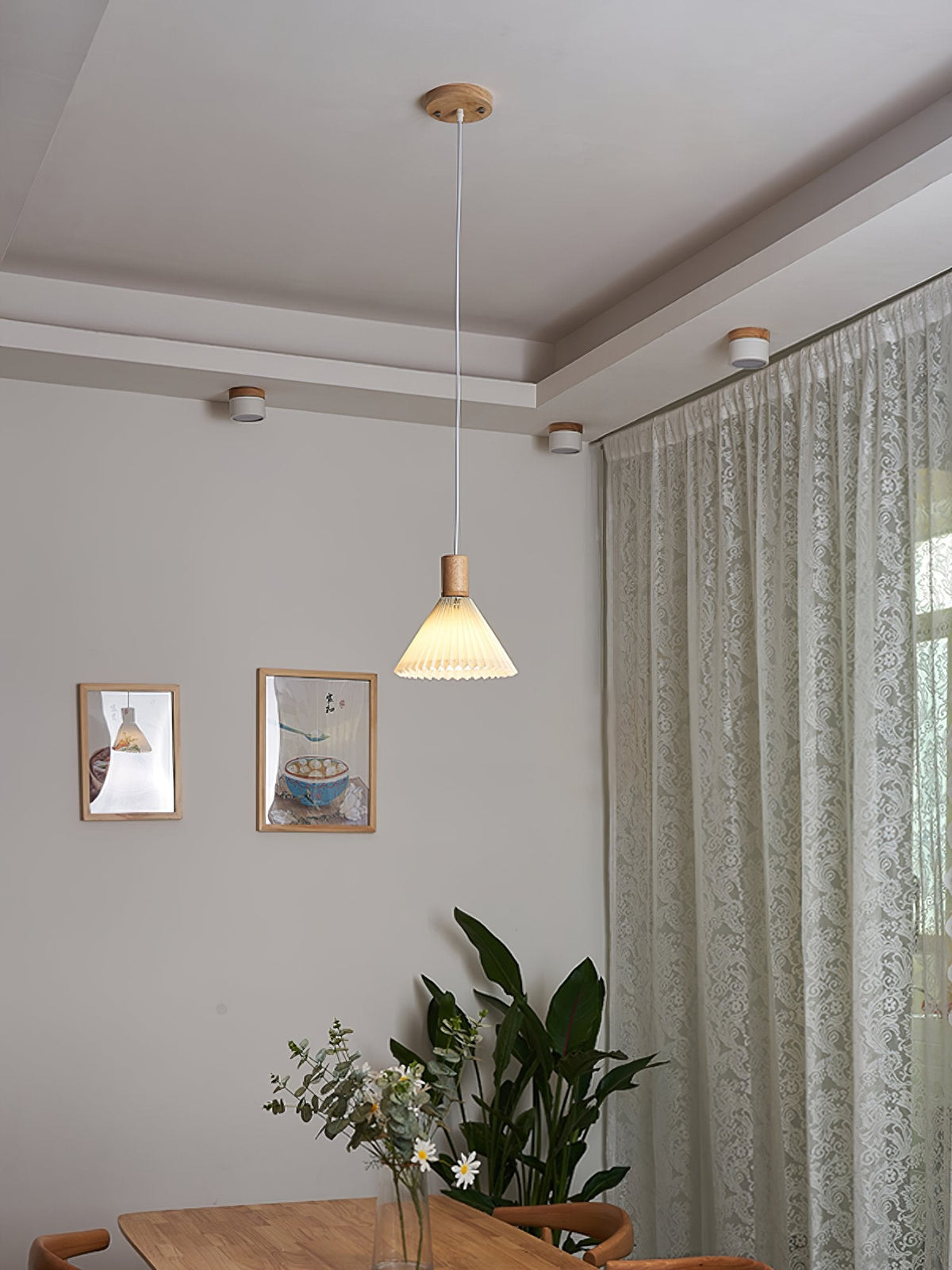 Nordic Minimalist Pleated Wood Pendant Light