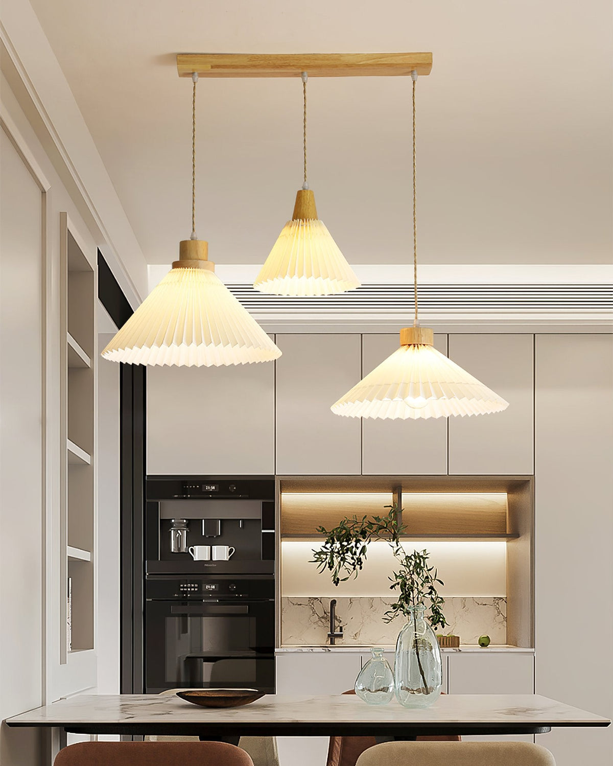 Nordic Minimalist Pleated Wood Pendant Light