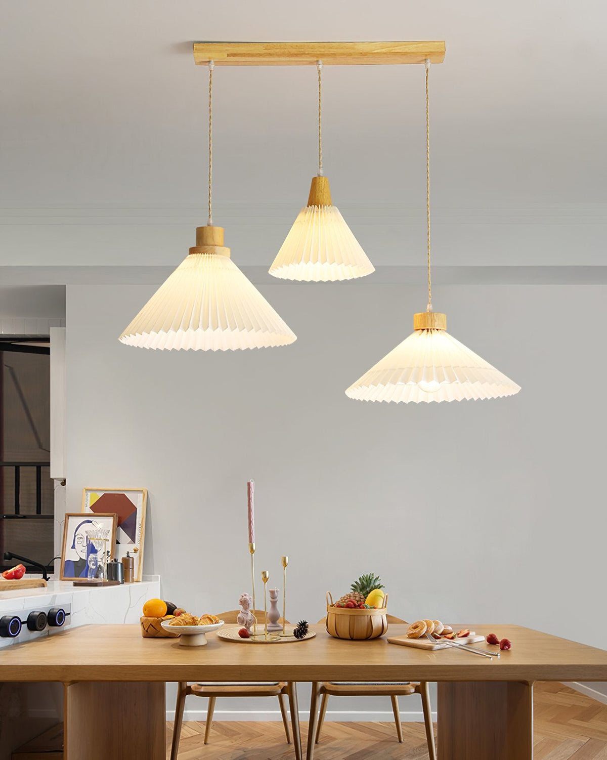 Nordic Minimalist Pleated Wood Pendant Light