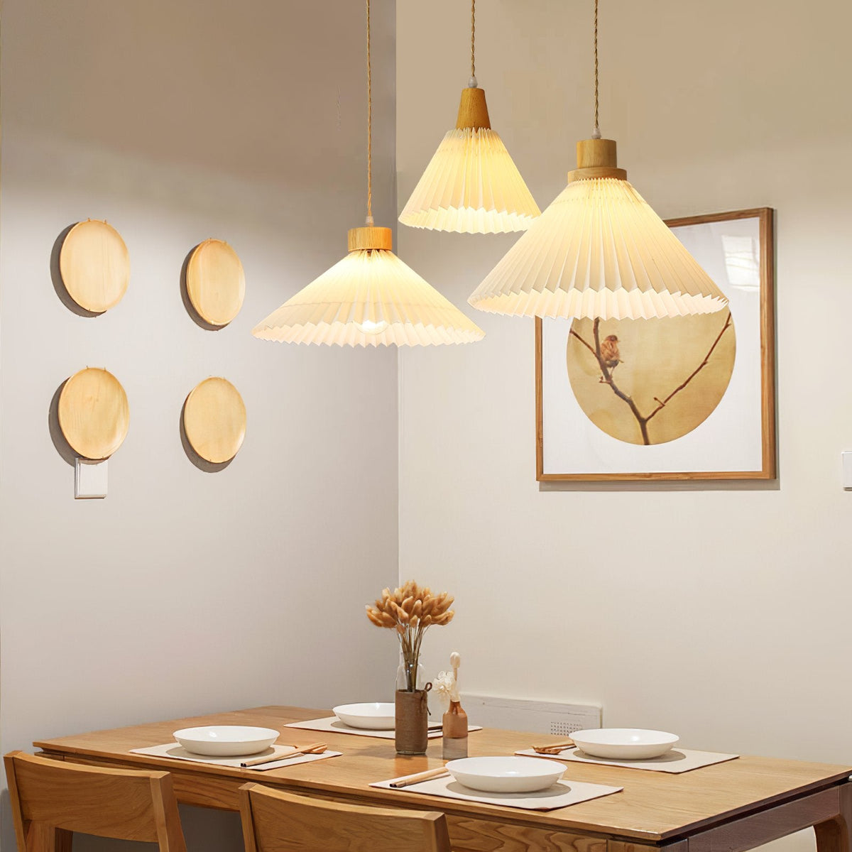 Nordic Minimalist Pleated Wood Pendant Light