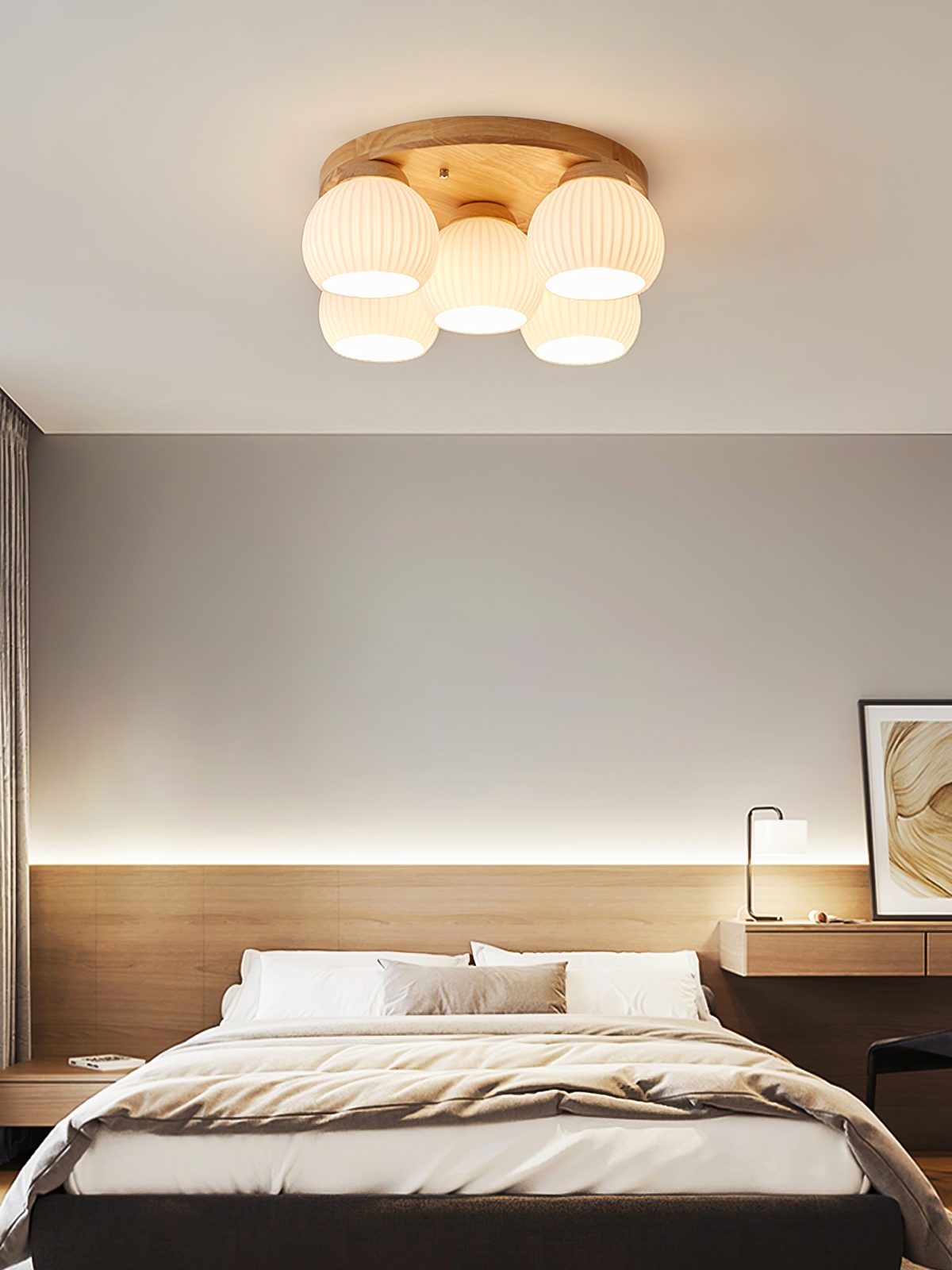 Nordic Wood Art Round Ceiling Lamp