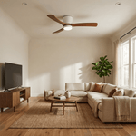 Nordic Wood Ceiling Fan with LED Light – Modern Flush Mount for Living Spaces