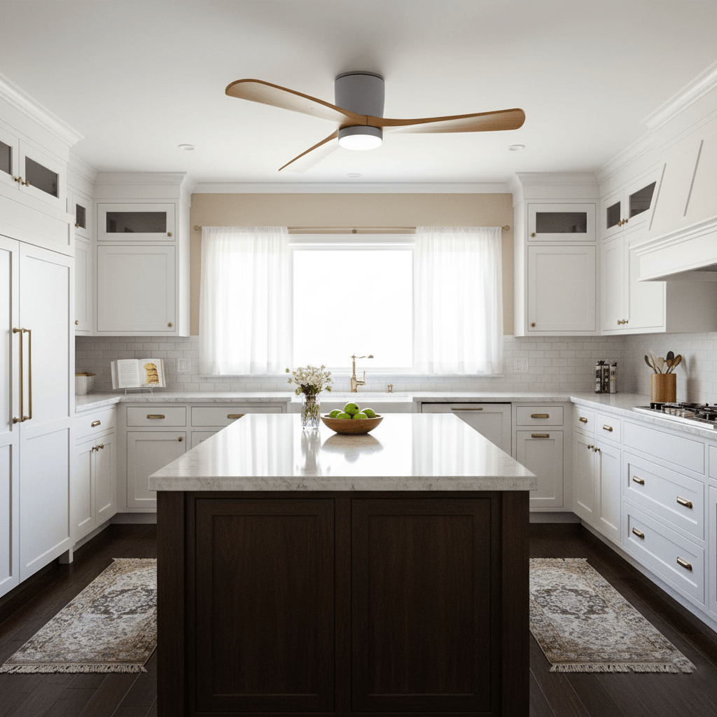 Nordic Wood Ceiling Fan with LED Light – Modern Flush Mount for Living Spaces