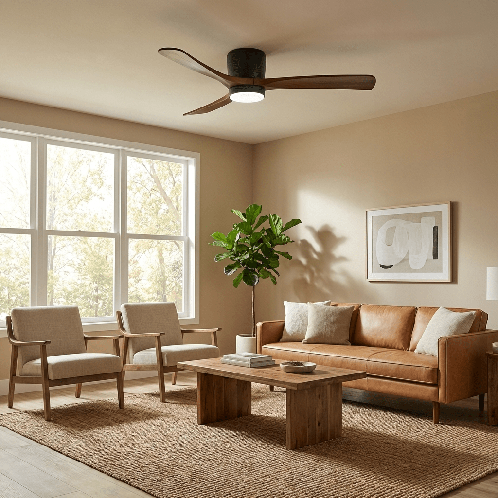 Nordic Wood Ceiling Fan with LED Light – Modern Flush Mount for Living Spaces