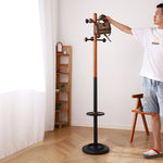Scandinavian Solid Wood Coat Rack with Black Metal Accents