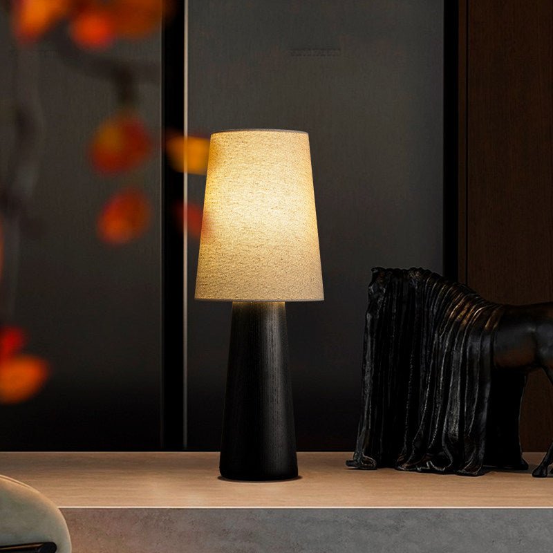 Norvia Modern Wood Table Lamp with Fabric Shade for Bedroom and Living Room