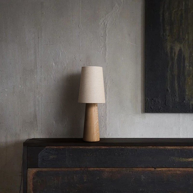 Norvia Modern Wood Table Lamp with Fabric Shade for Bedroom and Living Room