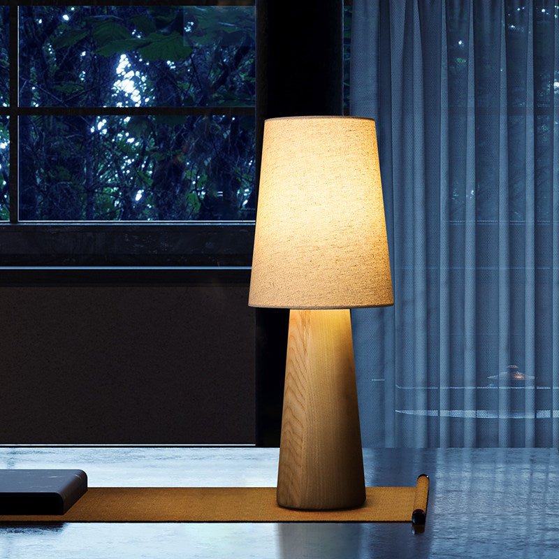 Norvia Modern Wood Table Lamp with Fabric Shade for Bedroom and Living Room