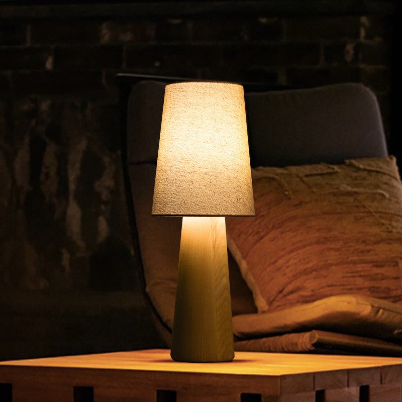 Norvia Modern Wood Table Lamp with Fabric Shade for Bedroom and Living Room