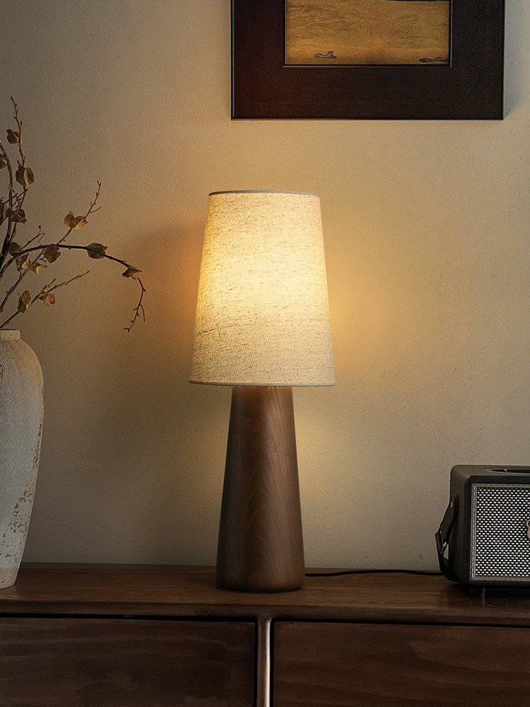 Norvia Modern Wood Table Lamp with Fabric Shade for Bedroom and Living Room