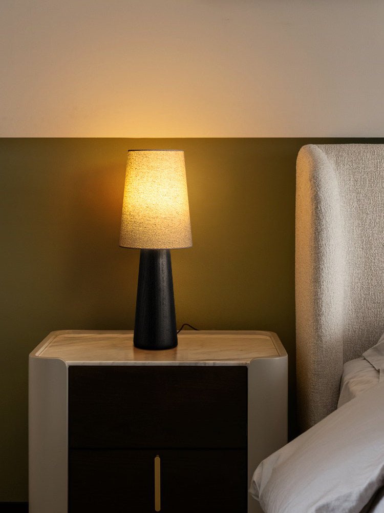 Norvia Modern Wood Table Lamp with Fabric Shade for Bedroom and Living Room
