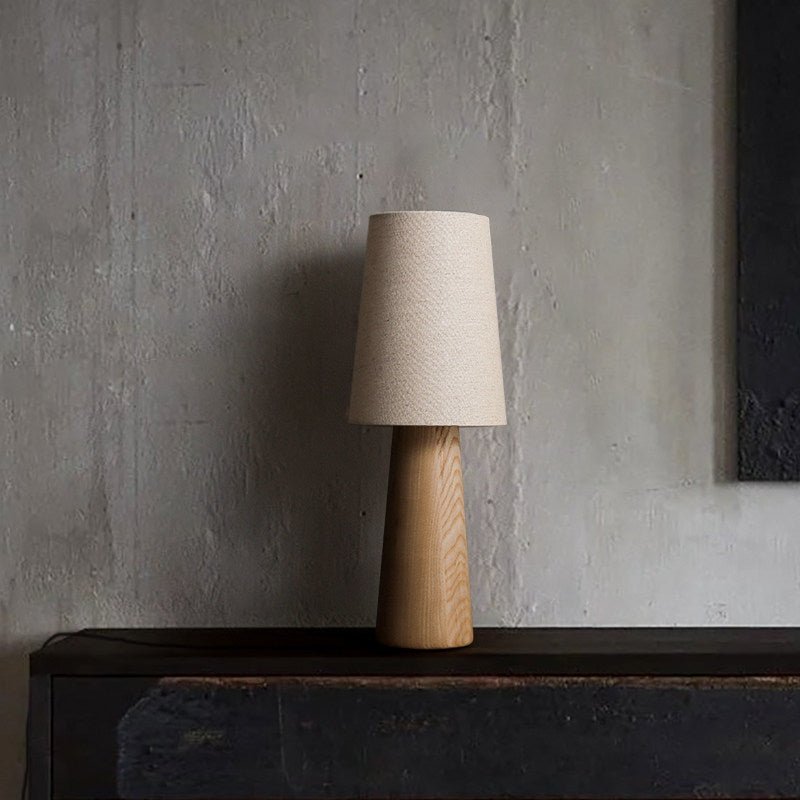 Norvia Modern Wood Table Lamp with Fabric Shade for Bedroom and Living Room