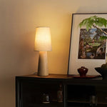 Norvia Modern Wood Table Lamp with Fabric Shade for Bedroom and Living Room