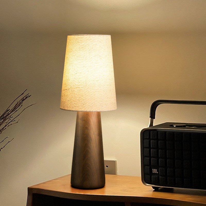 Norvia Modern Wood Table Lamp with Fabric Shade for Bedroom and Living Room