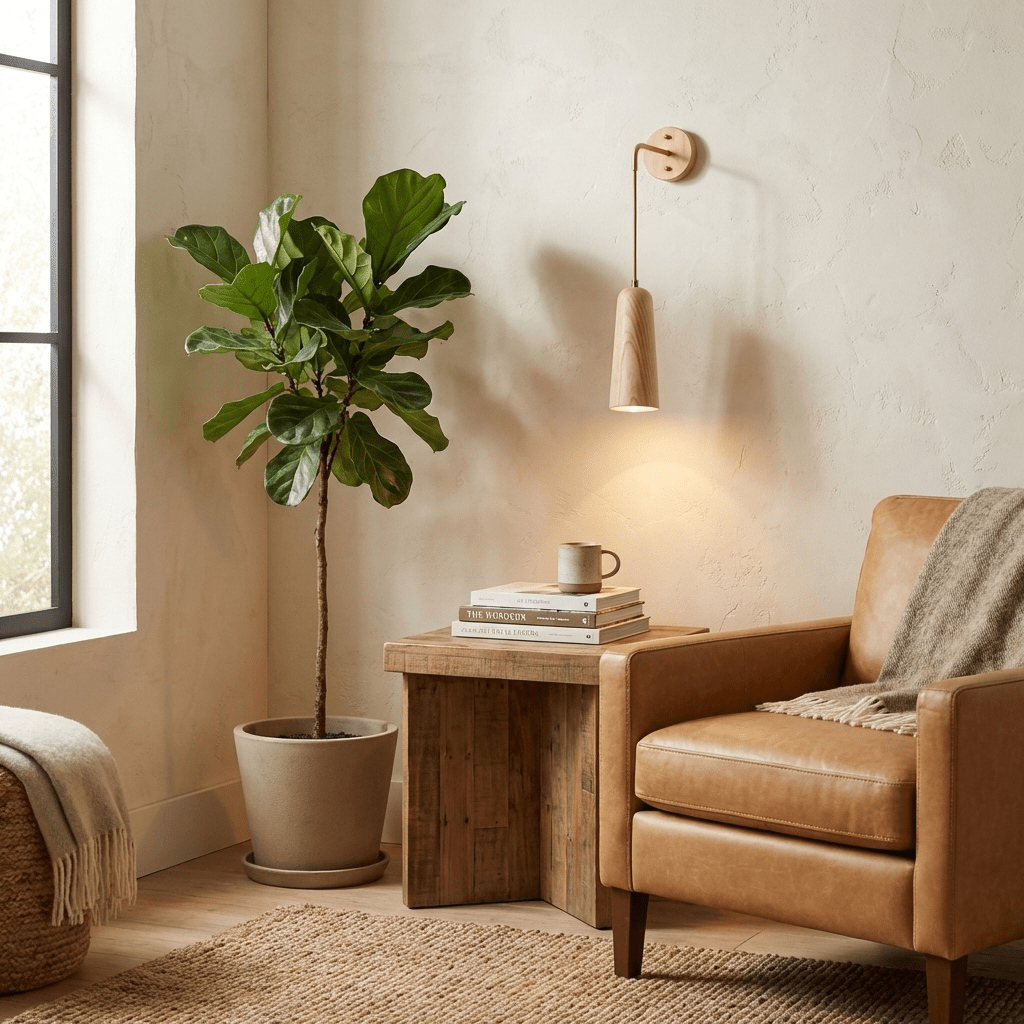 Norvyn Wood Drop Wall Sconce in Brass and Natural Wood