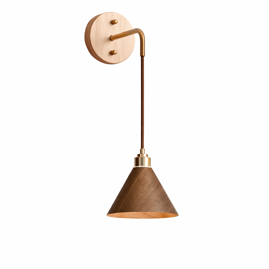 Norvyn Wood Drop Wall Sconce in Brass and Natural Wood