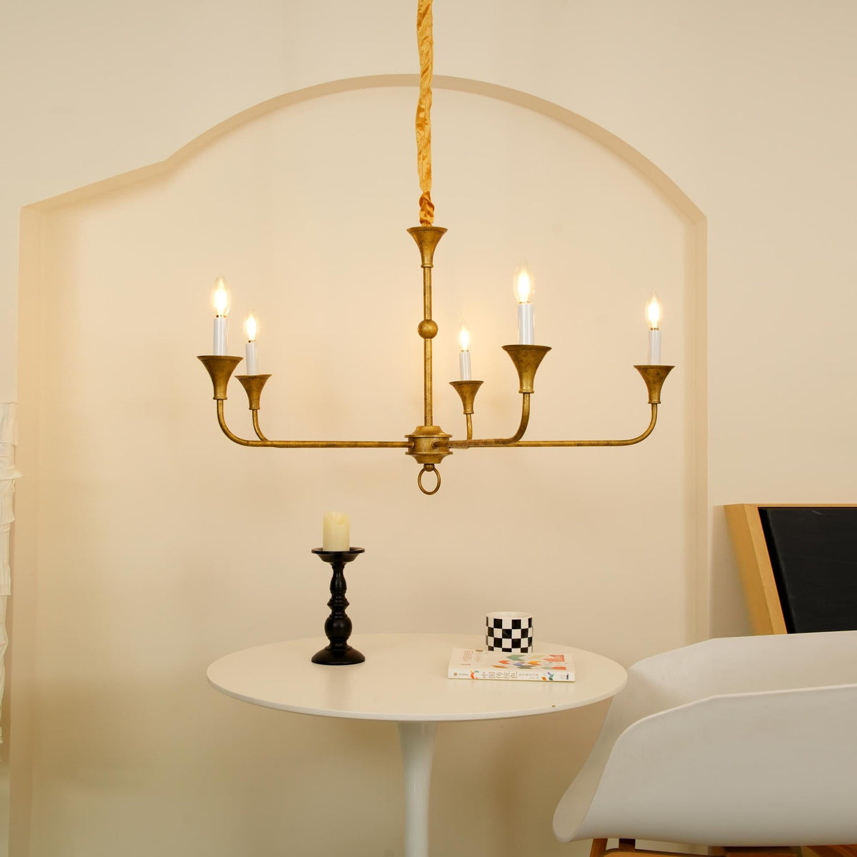 Elara Candle Chandelier – Modern Brass Candelabra Chandelier for Dining Room