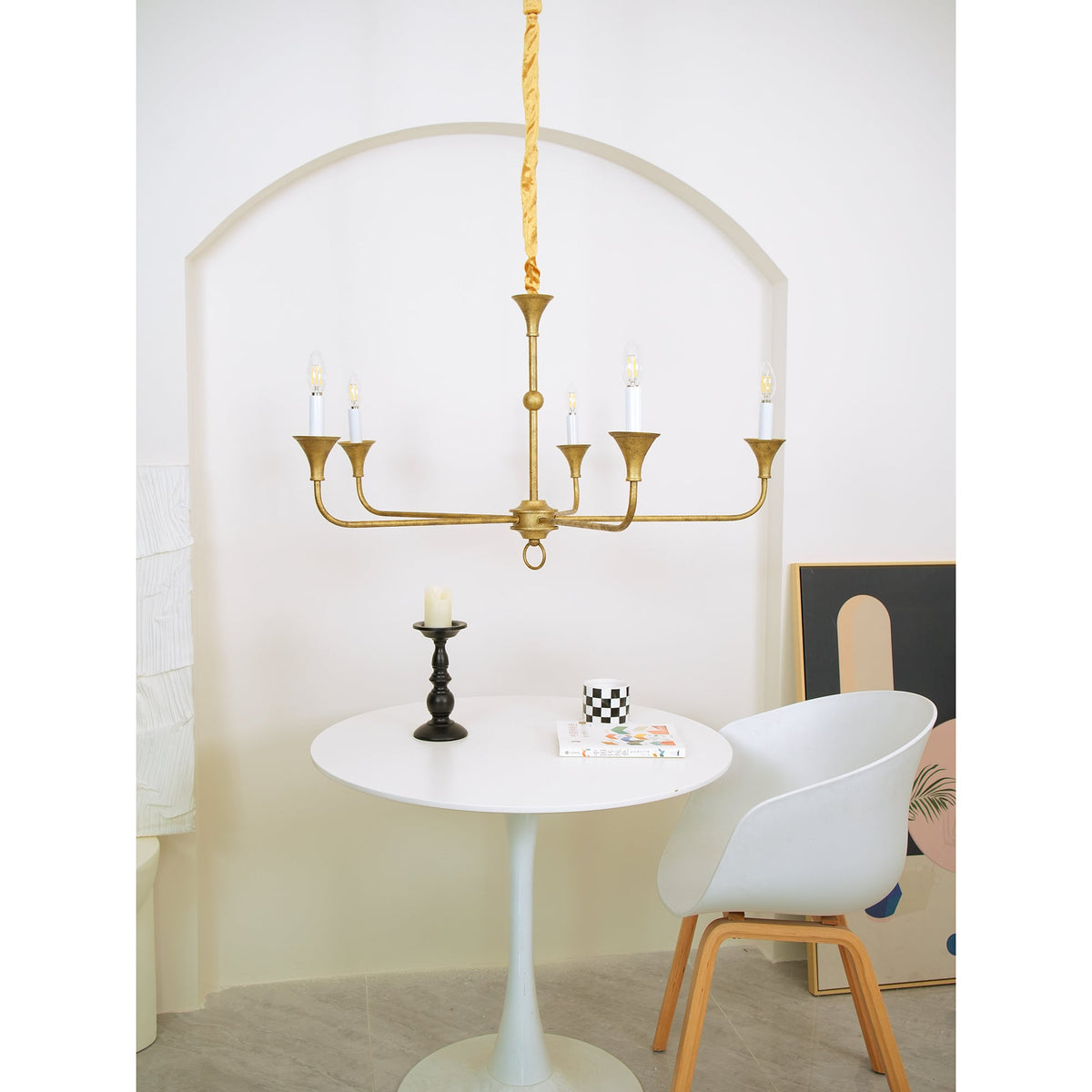 Elara Candle Chandelier – Modern Brass Candelabra Chandelier for Dining Room