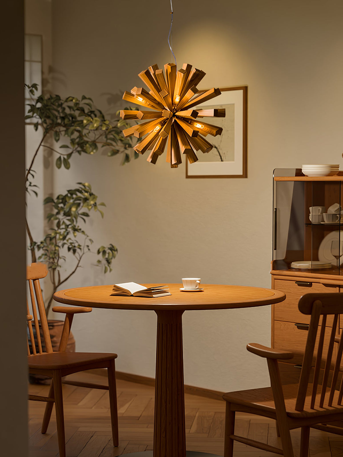 Nova Burst Wooden Chandelier – Modern Sculptural LED Pendant Light