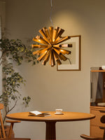 Nova Burst Wooden Chandelier – Modern Sculptural LED Pendant Light