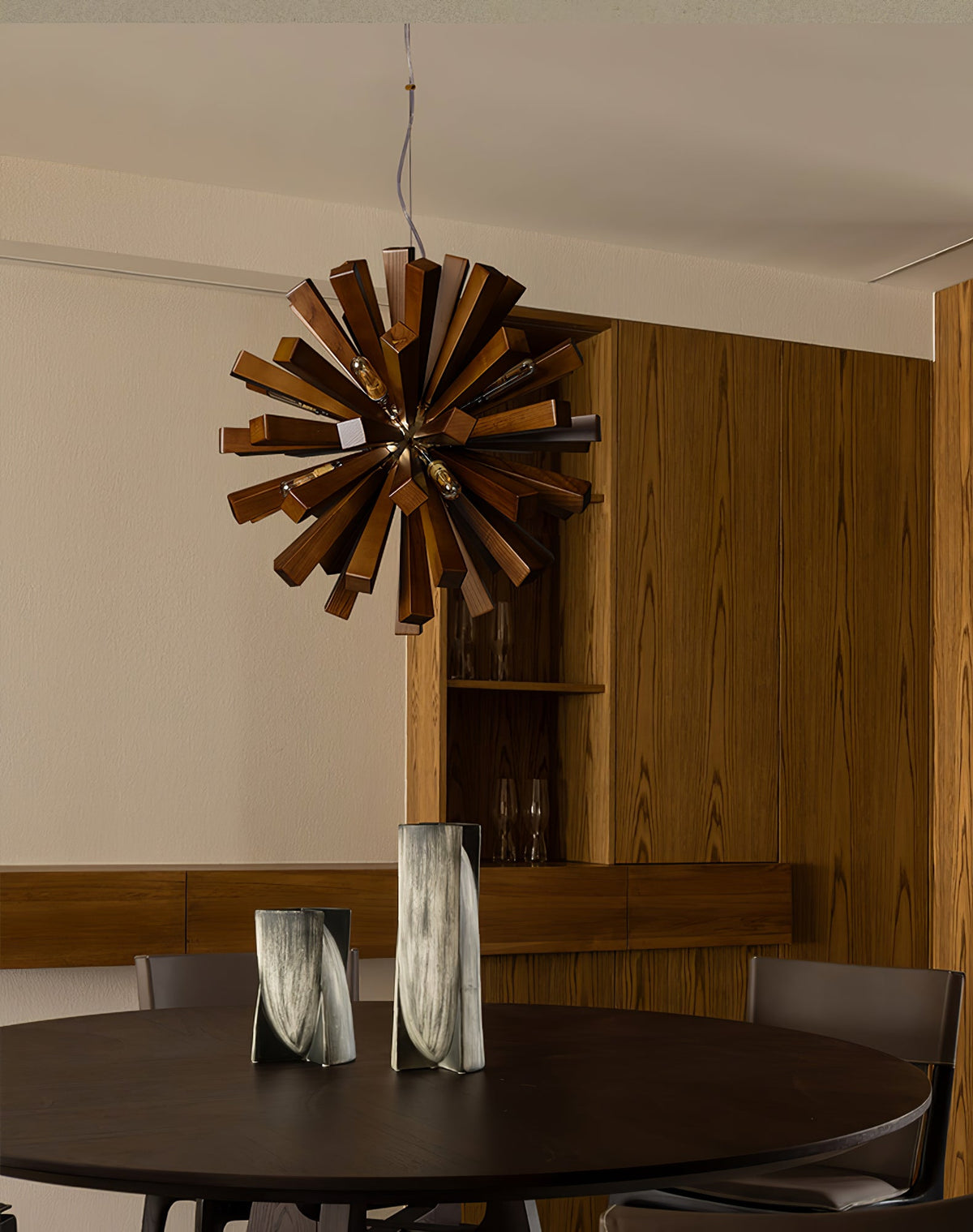 Nova Burst Wooden Chandelier – Modern Sculptural LED Pendant Light