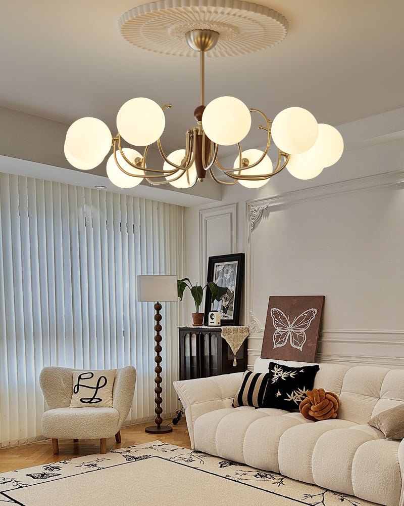 Nova Grove Chandelier – Modern Glass and Walnut Pendant Light