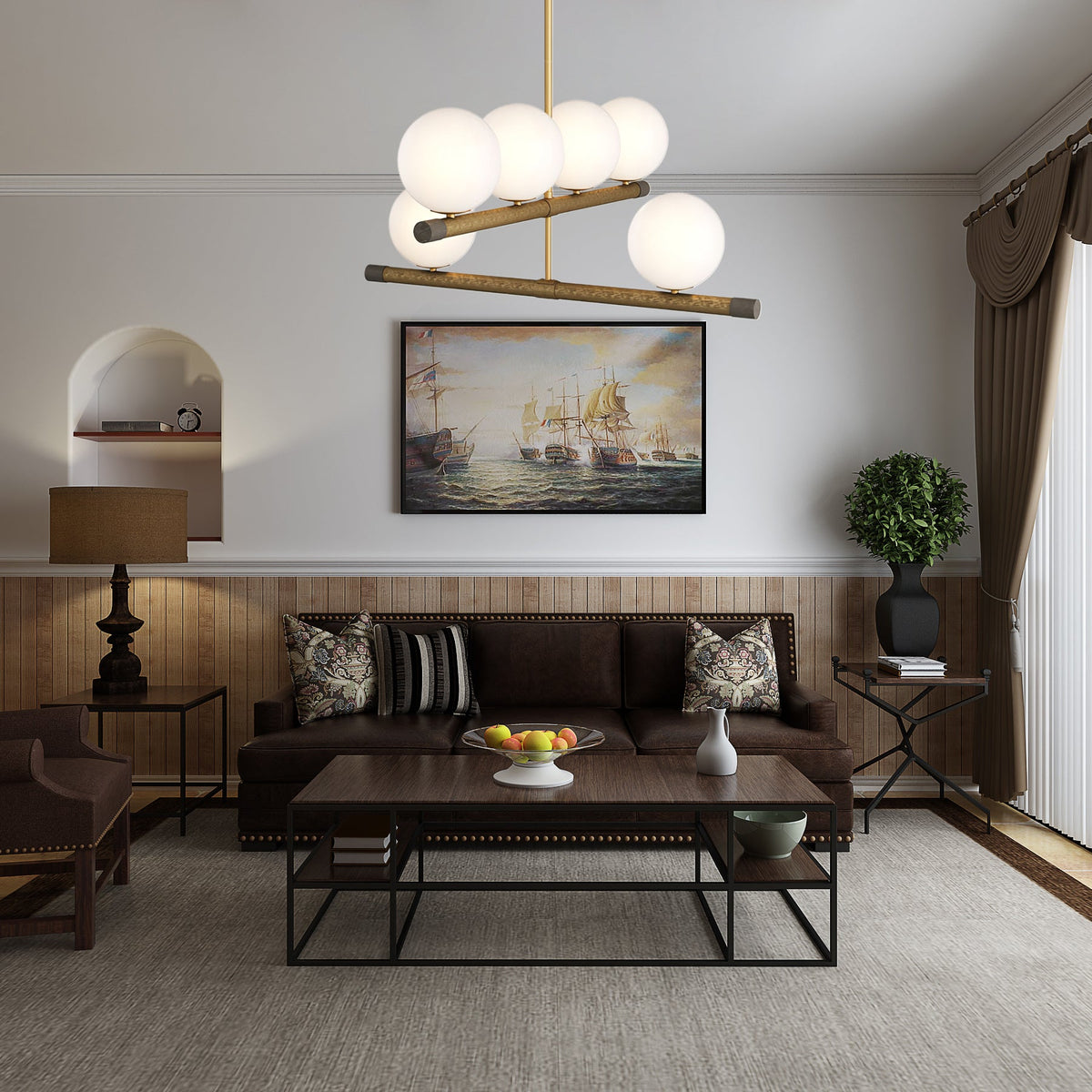 Nova Linear Chandelier – Modern Brass & Glass Pendant Light for Dining Room