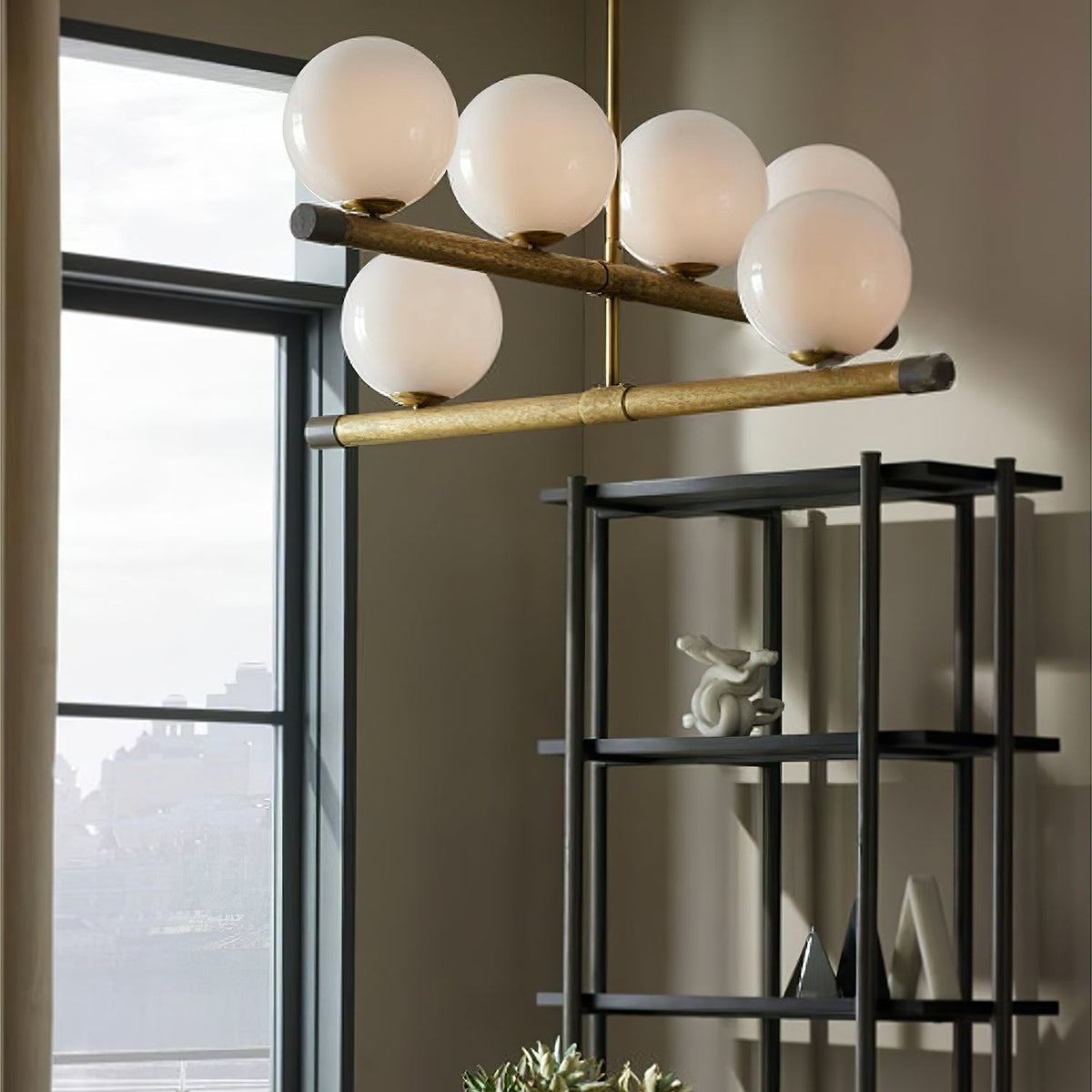 Nova Linear Chandelier – Modern Brass & Glass Pendant Light for Dining Room