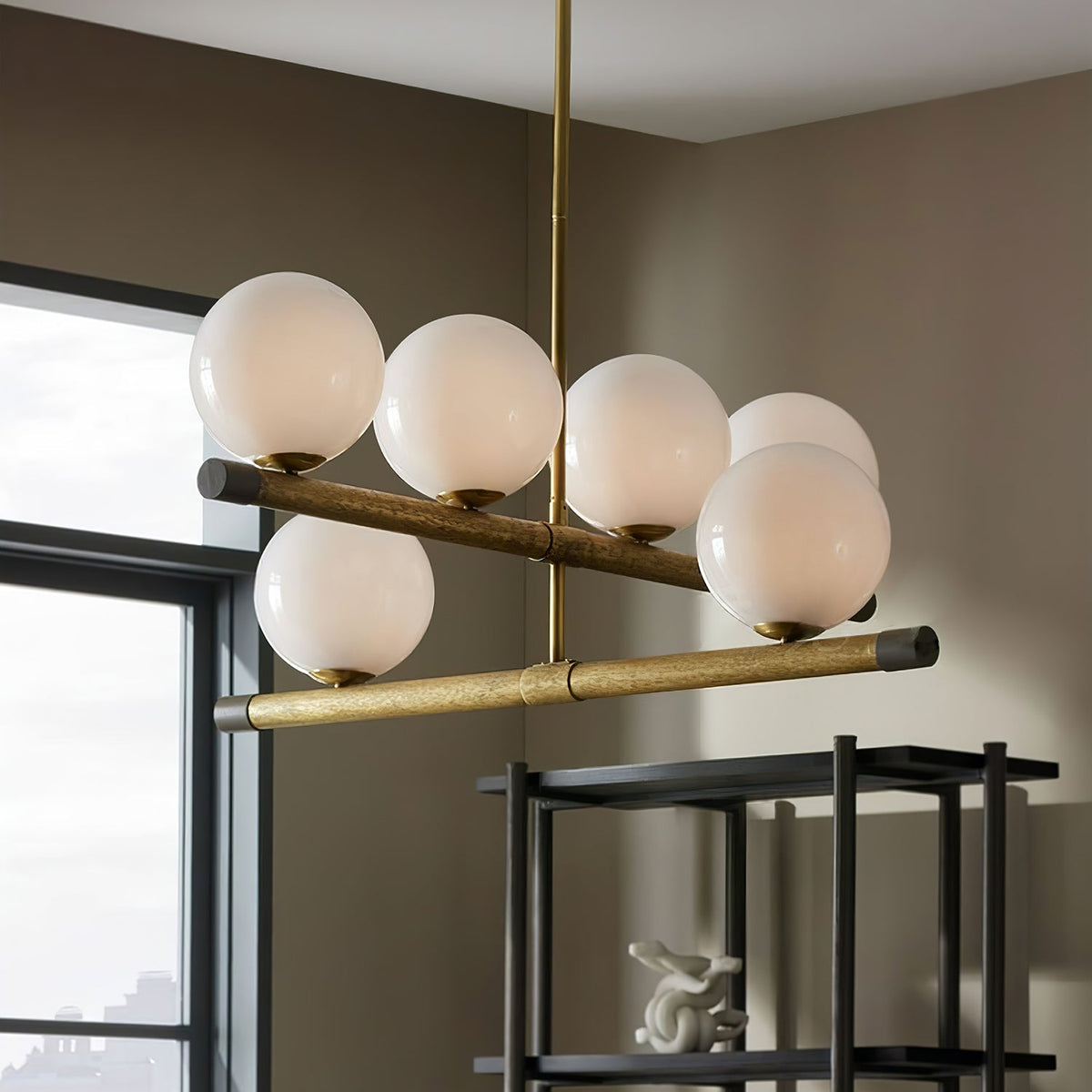 Nova Linear Chandelier – Modern Brass & Glass Pendant Light for Dining Room