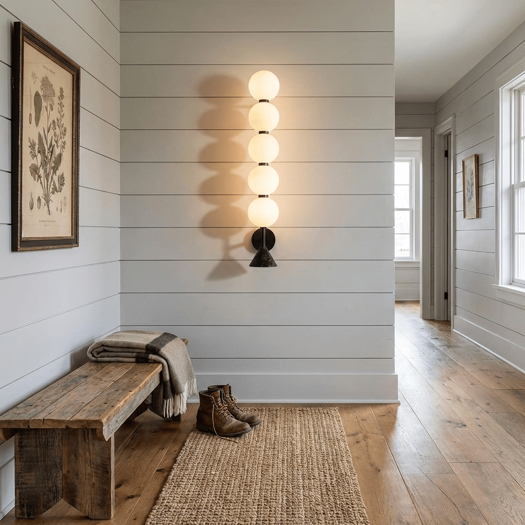 Nova Marble Wall Sconce with Brass Accents and Opal Glass Globes