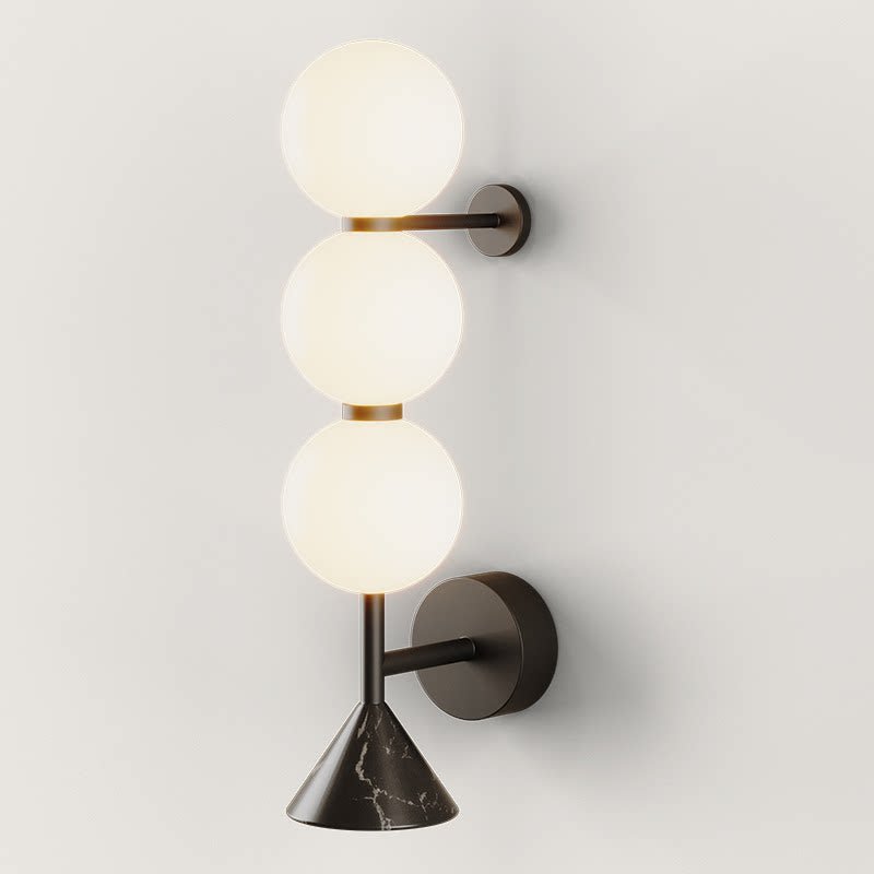 Nova Marble Wall Sconce with Brass Accents and Opal Glass Globes