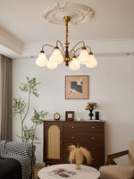 Novelle Chandelier — Modern Glass and Walnut Wood Pendant Light for Dining Room and Living Room