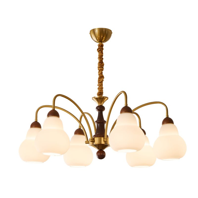 Novelle Chandelier — Modern Glass and Walnut Wood Pendant Light for Dining Room and Living Room