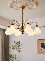 Novelle Chandelier — Modern Glass and Walnut Wood Pendant Light for Dining Room and Living Room