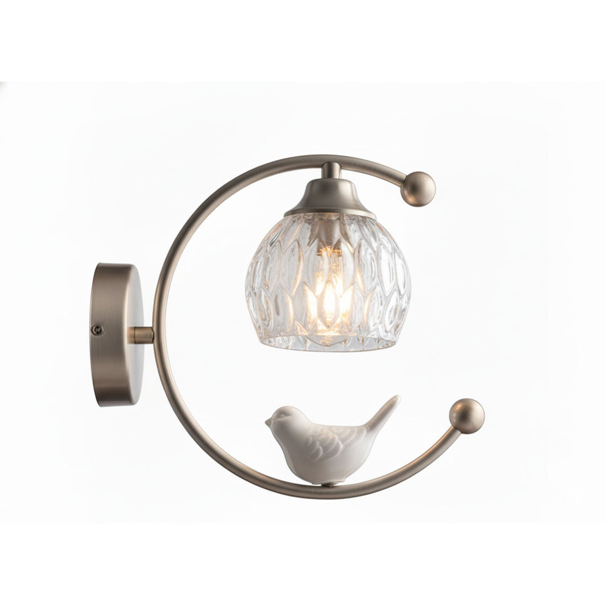 Nuvia Bird Wall Sconce in Brass and Glass | Designer Bedroom Lighting