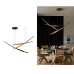 Skytrace Sculptural Wood LED Pendant Light, Modern Linear Chandelier
